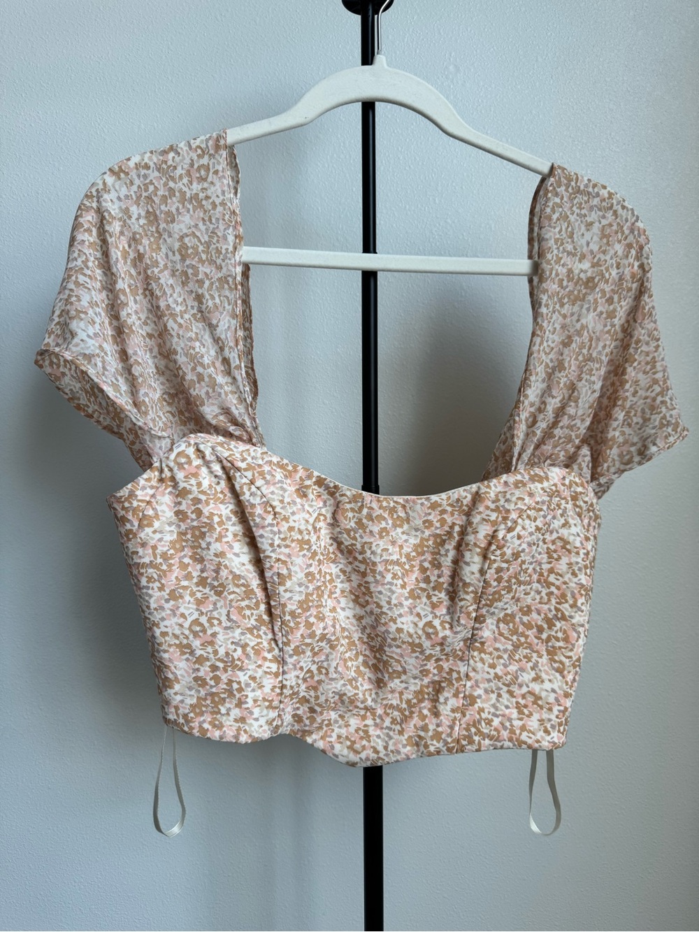 Princess Polly Peach & Cream Floral Square-Neck Crop Top